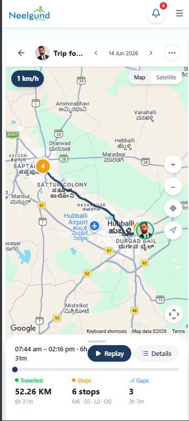 Full Route Replay — Path, Stops & Travel Gaps